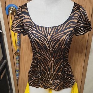 White House Black Market Brown Zebra Print Blouse